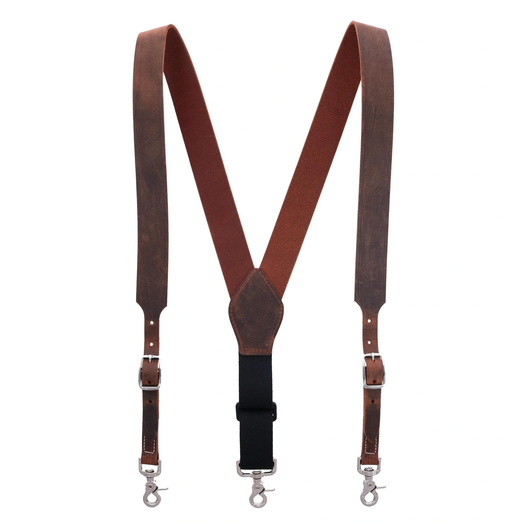 Distressed Leather Suspenders: Rugged Style for Men - Swivel Hooks Included