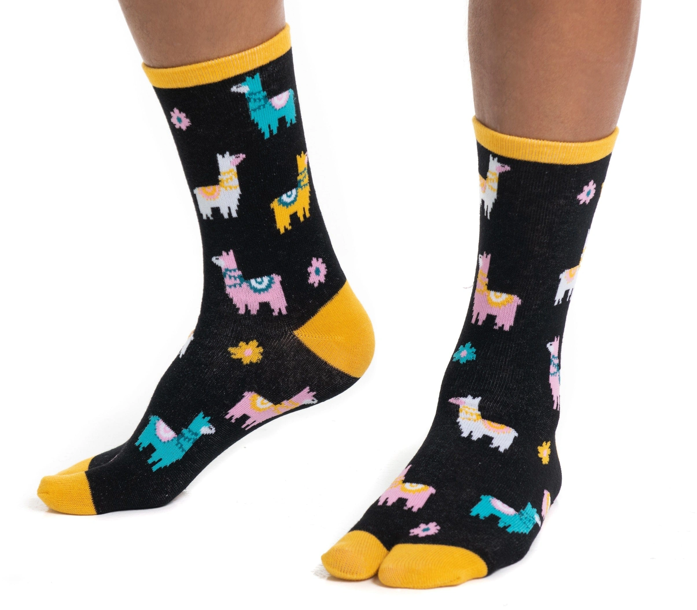 Llama Love Flip Flop Socks Cozy Toes Black Vibes